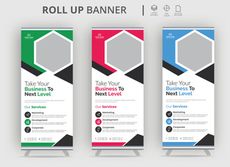 Banner roll-up design, business concept. Graphic template roll-up for exhibitions, Templates of vector white and black roll-up banners on the theme of sport and sports nutrition, 