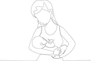 A mother breastfeeds her newborn. Pregnant and breastfeeding one-line drawing