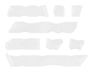 Collection of adhesive tape pieces on transparent background, isolated	