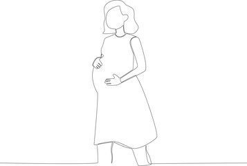 A young woman is pregnant with her first child. Pregnant and breastfeeding one-line drawing