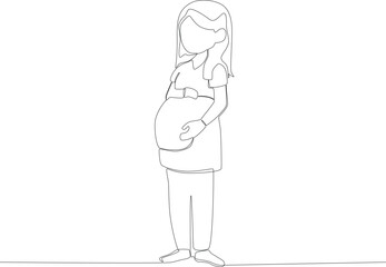 A young woman is pregnant. Pregnant and breastfeeding one-line drawing