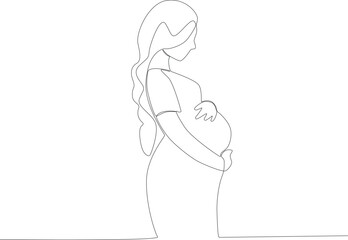 A pregnant woman preparing for childbirth. Pregnant and breastfeeding one-line drawing