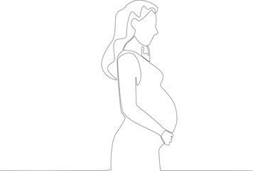A young woman preparatory before childbirth. Pregnant and breastfeeding one-line drawing