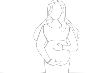 A woman takes care of her pregnancy. Pregnant and breastfeeding one-line drawing
