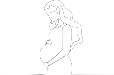 A pregnant woman holding her belly. Pregnant and breastfeeding one-line drawing