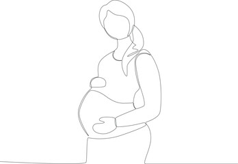 A woman with pigtails is pregnant. Pregnant and breastfeeding one-line drawing