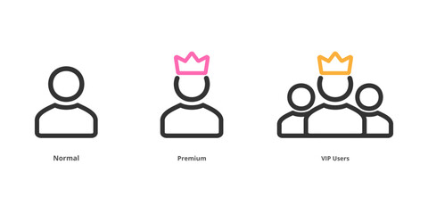 Normal, Premium, And VIP Customer User Icon With Editable Strokes .