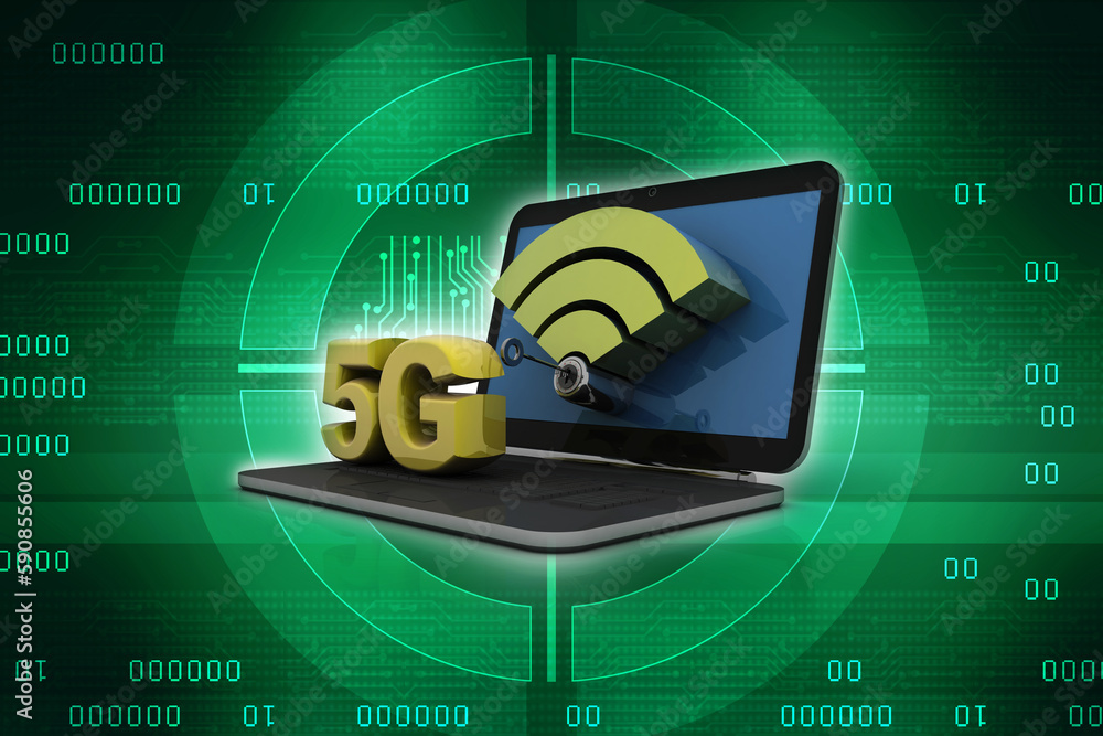 Poster 3d rendering 5g network 5g connection with laptop