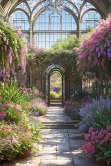 Citadel, botanical garden interior, blooming garden, Generative AI Art Illustration 15