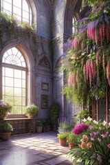 Citadel, botanical garden interior, blooming garden, Generative AI Art Illustration 09