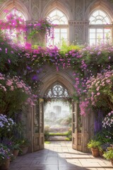 Fototapeta na wymiar Citadel, botanical garden interior, blooming garden, Generative AI Art Illustration 08