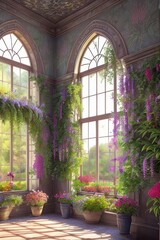 Fototapeta na wymiar Citadel, botanical garden interior, blooming garden, Generative AI Art Illustration 05