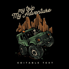 the skeleton driving jeep car illustration © pen of god studio