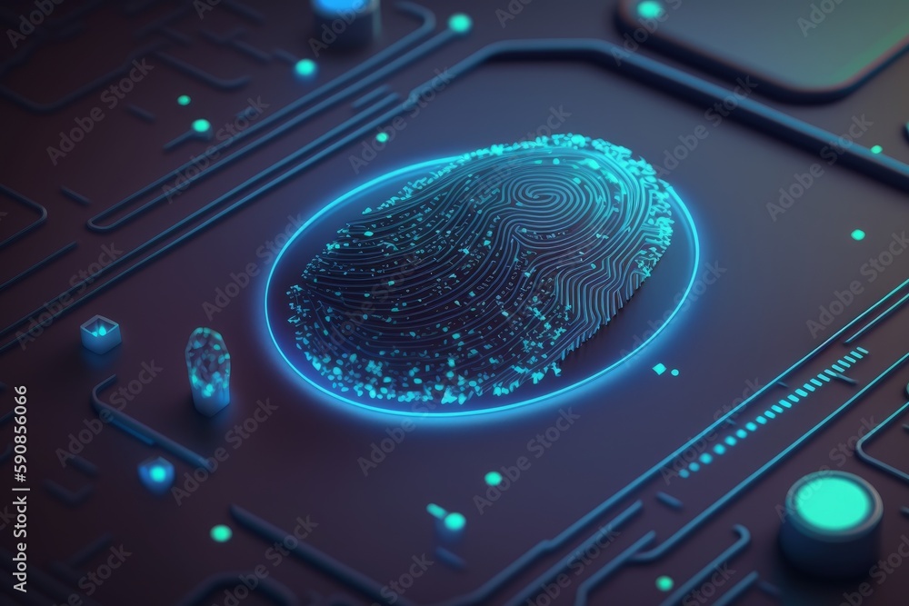 Poster fingerprint on computer circuit board. technology concept. generative ai