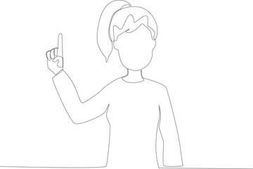 A woman brandishing an index finger voted for her candidate. Vote one-line drawing