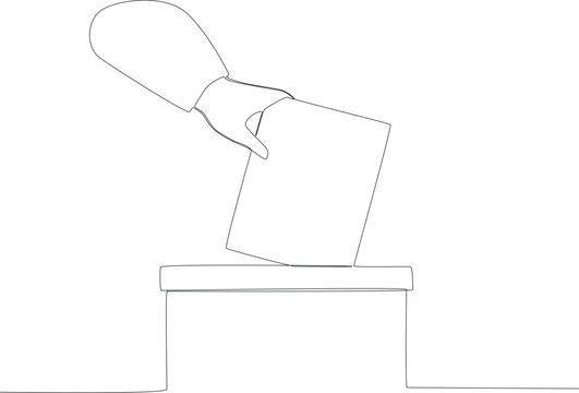 A hand finishes conducting government elections. Vote one-line drawing