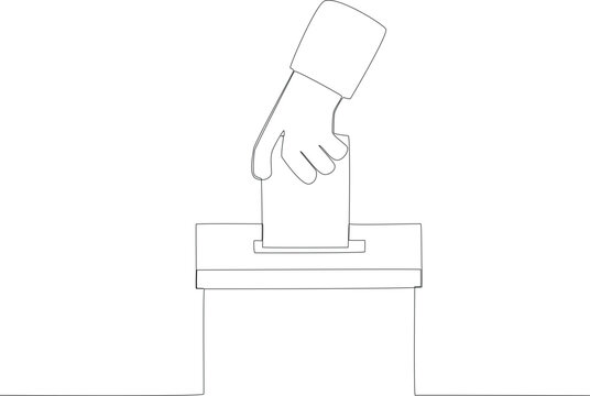 A hand stuffed the election envelope. Vote one-line drawing