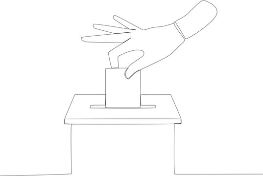 A woman's hand finished voting. Vote one-line drawing