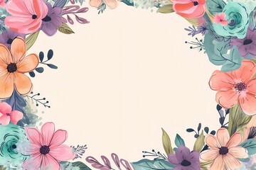 Frame Pastel Flowers Illustration for Card, Poster