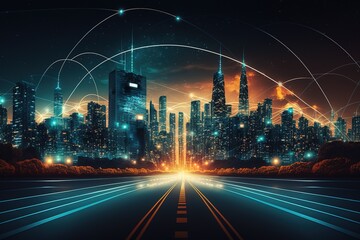 Digital city, wireless network connection - obrazy, fototapety, plakaty
