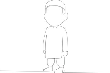 A boy prepares for salat. Sholat one-line drawing