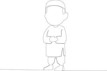 A boy performing a salat movement. Sholat one-line drawing