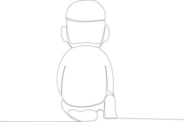 A boy prays in a mosque. Sholat one-line drawing