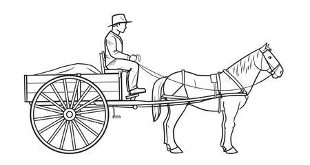 Classic single horse cart - vector stock illustration - obrazy, fototapety, plakaty