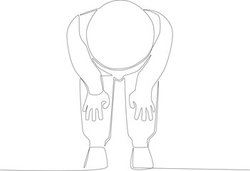 Front view of a child crouching. Sholat one-line drawing