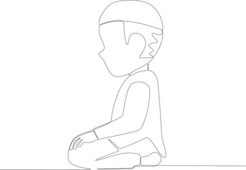 A child performs the movement of praying and sitting greetings. Sholat one-line drawing