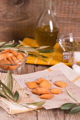Crostini bread with oregano and olive oil.