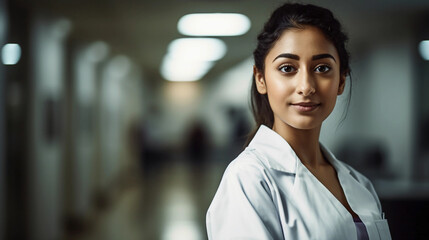 Jeune Infirmière dans le Couloir de l'Hôpital - Professionnelle de Santé - Generative AI - obrazy, fototapety, plakaty