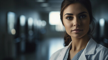 Naklejka premium Junge Krankenschwester im Krankenhausflur - Gesundheitsfachkraft - Generative AI