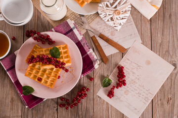 Waffles red currant and mint.