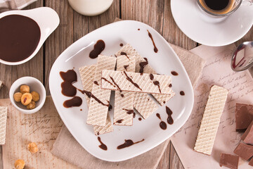 Neapolitan wafers filling with hazelnut-chocolate cream.
