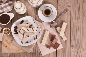 Neapolitan wafers filling with hazelnut-chocolate cream.