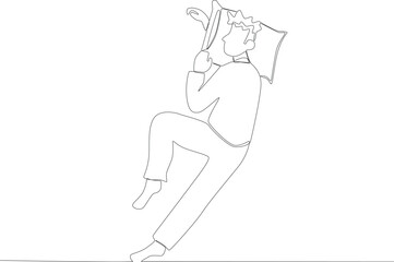 A man sleeps with one hand under a pillow. Sleep one-line drawing