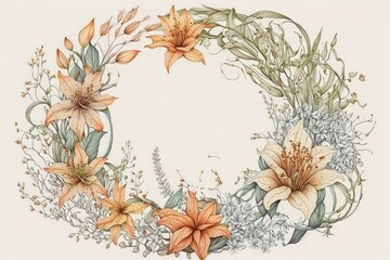 floral wreath with various colorful flowers. Generative AI