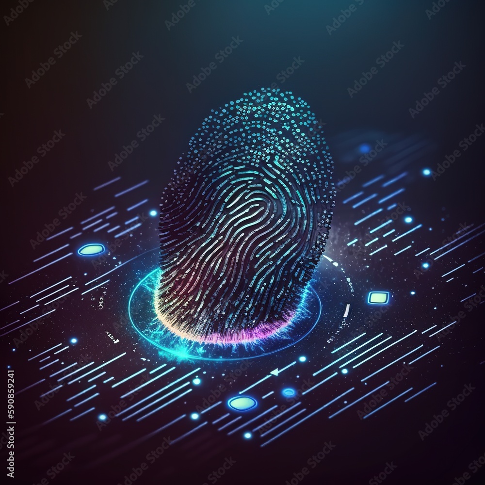 Poster fingerprint identification to access personal financial data. idea for e-kyc (electronic know your c