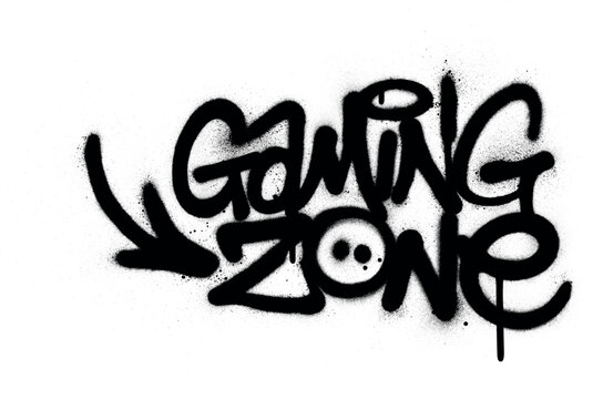 graffiti gaming zone text sprayed in black over white