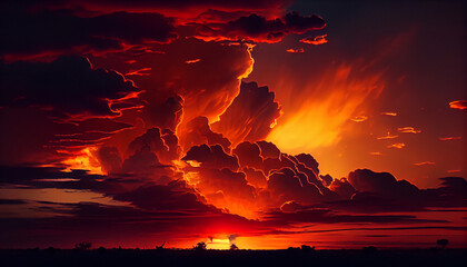 Fototapeta na wymiar Fiery orange sunset Fantastic dramatic sky background Ai generated image