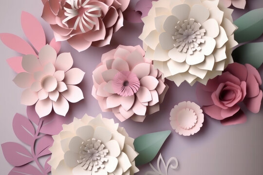 Flores de papel papercraft, invitación de primavera, creada con IA generativa