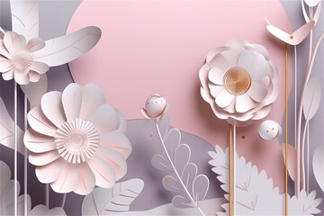 Invitación de bodas con flores 3d elegantes de colores plateados y ocres, creado con IA generativa