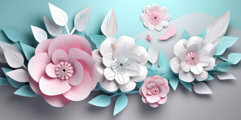 Invitación flor de loto azul aesthetic, flores de papel efecto 3d para texto, creado con IA generativa