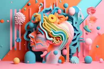 Obraz premium overthinking, salud mental, cerebro pensando, creado con IA generativa