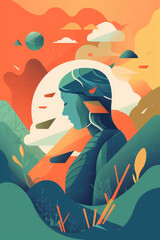 Ilustración mujer emocionada, salud mental, creado con IA generativa