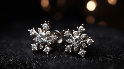 A pair of earrings featuring a sparkling snowflake, perfect for winter Generative AI