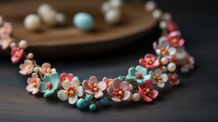 A necklace with a cluster of delicate cherry blossom flowers in soft pastel colors Generative AI
