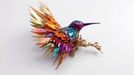 A brooch in the shape of a delicate hummingbird, with colorful feathers Generative AI