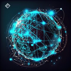 Naklejka na ściany i meble Global Background, Connection lines around Earth globe, futuristic technology theme background with circles and lines. Concept of internet, social media, traveling or logistics, generative ai 